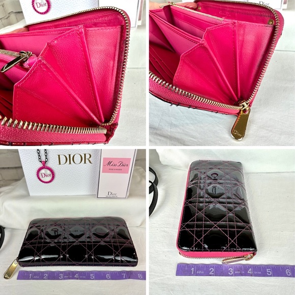 CHRISTIAN DIOR black patent zip around wallet on chain crossbody with pe… - Picture 14 of 16